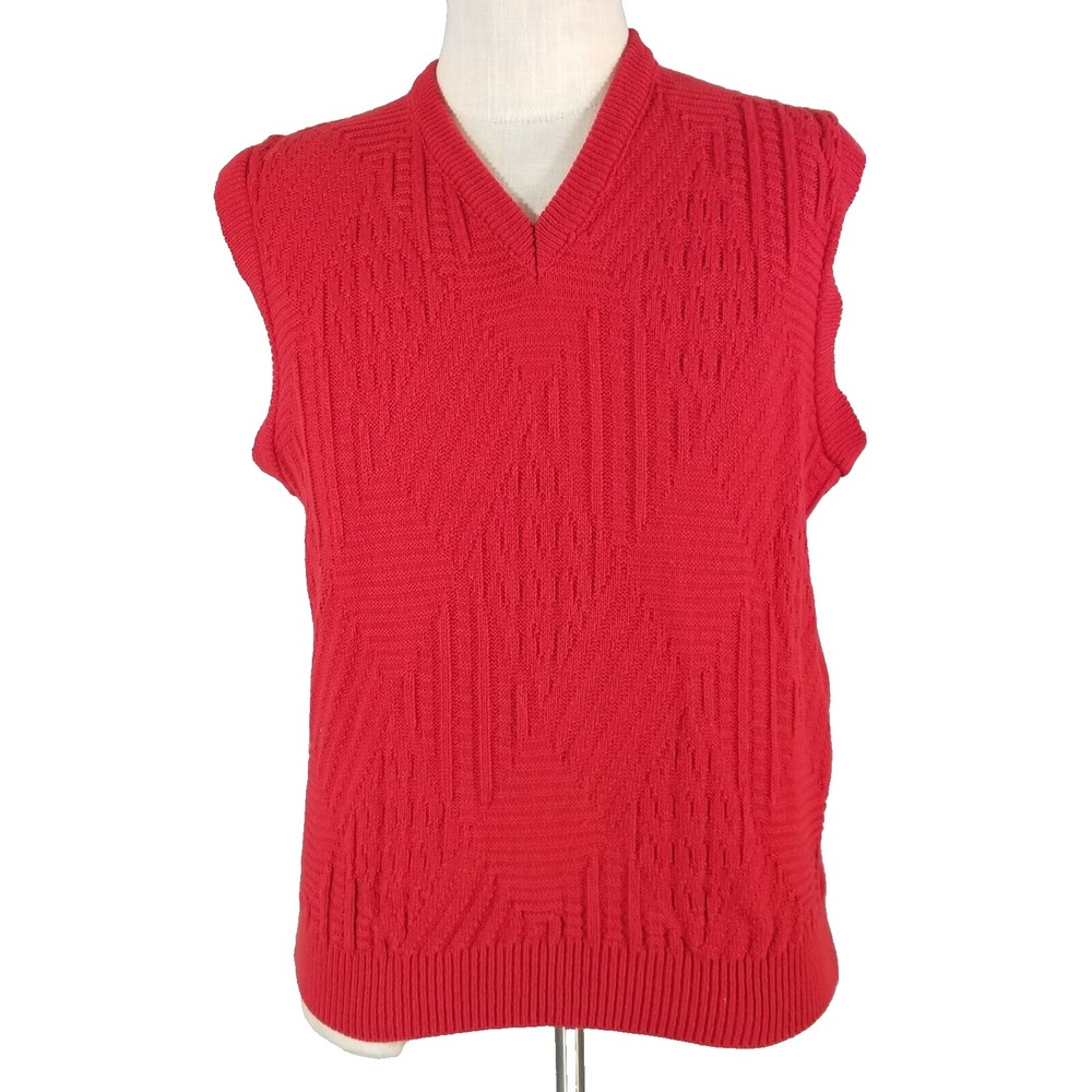 MacGregor Sweater Vest Men XL Red Golf Vintage Retro Preppy V-Neck Acrylic Solid